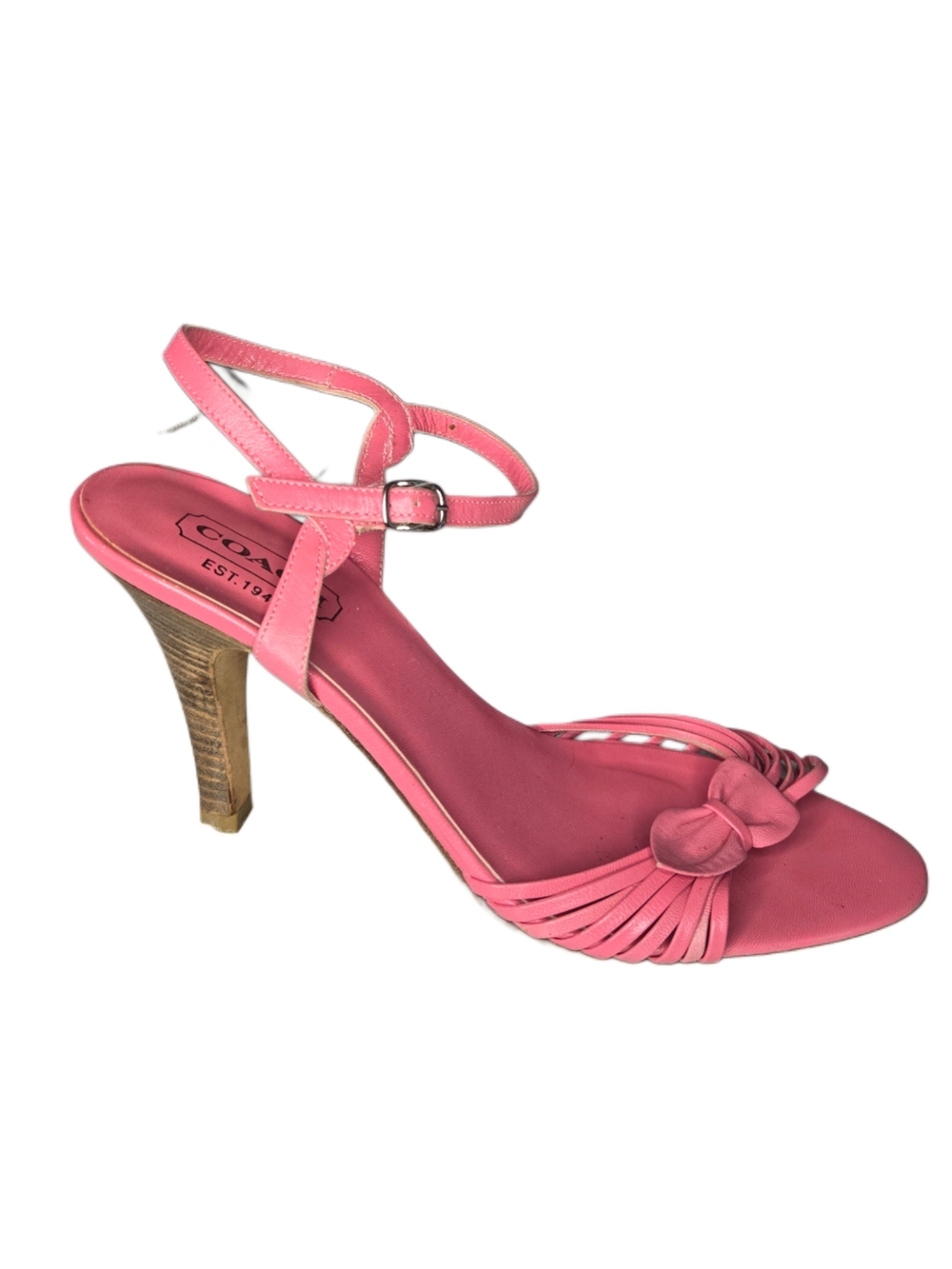 Y2k Coach Pink Bow Leather Ankle-Strap Heel Sandal!